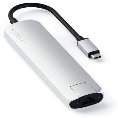 Satechi Adapter Slim Multi-poort Hub USB Type-C 4K met Ethernet Zilver Satechi Adapter Slim Multi-poort Hub USB Type-C 4K met Ethernet Zilver