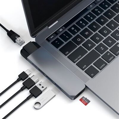 Satechi Hub Pro USB Type-C met Ethernet en HDMI 4K Space Grey Satechi Hub Pro USB Type-C met Ethernet en HDMI 4K Space Grey