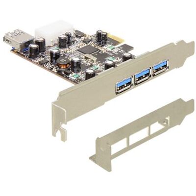 Delock PCI Express Card > 3 x extern + 1 x intern USB 3.0 - USB-adapter - PCI Express x1 laag profiel - USB, USB 2.0, USB 3.0 - 4 poorten Delock PCI Express Card > 3 x extern + 1 x intern USB 3.0 - USB-adapter - PCI Express x1 laag profiel - USB, USB 2.0, USB 3.0 - 4 poorten