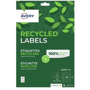 Avery Recycled Labels - Gerecycled papier - permanente kleeflaag - wit - 99.1 x 57 mm 150 etiket(ten) (15 vel(len) x 10 etiketten Avery Recycled Labels - Gerecycled papier - permanente kleeflaag - wit - 99.1 x 57 mm 150 etiket(ten) (15 vel(len) x 10 etiketten