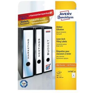 Avery L4758 - Wit - 38 x 297 mm 125 stuks (25 vel(len) x 5 labels bestandmappen Avery L4758 - Wit - 38 x 297 mm 125 stuks (25 vel(len) x 5 labels bestandmappen
