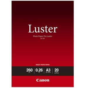 Canon Photo Paper Pro Luster LU-101 - Glans - 260 micron - A3 (297 x 420 mm) - 260 g/m² - 20 vel(len) fotopapier - voor PIXMA PRO-1, PRO-10, PRO-100 Canon Photo Paper Pro Luster LU-101 - Glans - 260 micron - A3 (297 x 420 mm) - 260 g/m² - 20 vel(len) fotopapier - voor PIXMA PRO-1, PRO-10, PRO-100