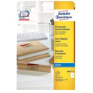 Avery Dennison Avery - Transparant - A4 (210 x 297 mm) 25 etiket(ten) (25 vel(len) x 1 transparante adresetiketten Avery Dennison Avery - Transparant - A4 (210 x 297 mm) 25 etiket(ten) (25 vel(len) x 1 transparante adresetiketten