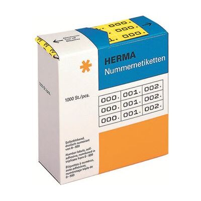 HERMA - Zwart, geel - 10 x 22 mm 3000 etiket(ten) (1000 vel(len) x 3 automaatdoos - zelfklevende nummeretiketten HERMA - Zwart, geel - 10 x 22 mm 3000 etiket(ten) (1000 vel(len) x 3 automaatdoos - zelfklevende nummeretiketten
