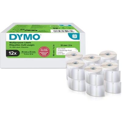 DYMO - Kleeflaag - wit - 19 x 51 mm 500 etiket(ten) (12 rol(len) x 500 etiketten voor meervoudige doeleinden DYMO - Kleeflaag - wit - 19 x 51 mm 500 etiket(ten) (12 rol(len) x 500 etiketten voor meervoudige doeleinden