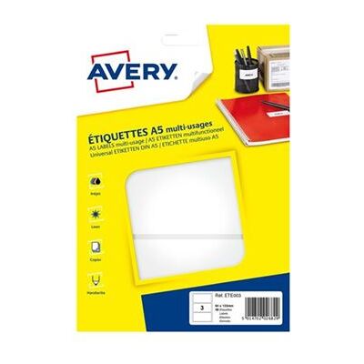 Avery Dennison Avery - Papier - permanente kleeflaag - wit - 64 x 133 mm 48 etiket(ten) (16 vel(len) x 3 etiketten voor meervoudige doeleinden Avery Dennison Avery - Papier - permanente kleeflaag - wit - 64 x 133 mm 48 etiket(ten) (16 vel(len) x 3 etiketten voor meervoudige doeleinden