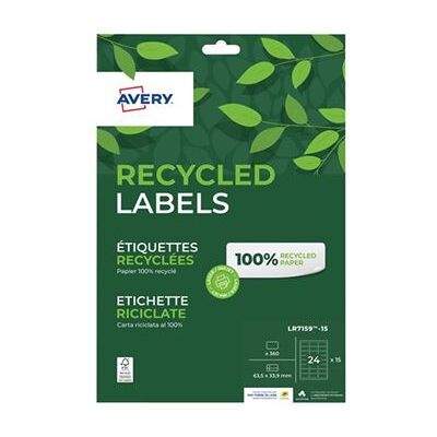 Avery Recycled Labels - Gerecycled papier - mat - permanente kleeflaag - micro-geperforeerd - wit - 63.5 x 33.9 mm 360 etiket(ten) (15 vel(len) x 24 adresetiketten Avery Recycled Labels - Gerecycled papier - mat - permanente kleeflaag - micro-geperforeerd - wit - 63.5 x 33.9 mm 360 etiket(ten) (15 vel(len) x 24 adresetiketten