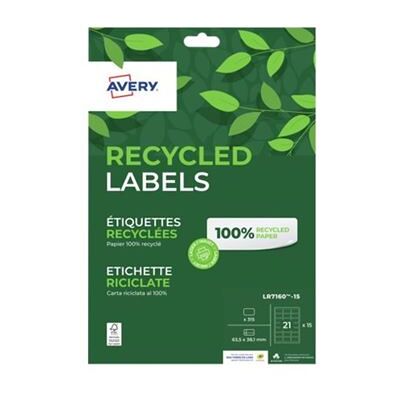 Avery Recycled Labels - Gerecycled papier - permanente kleeflaag - wit - 63.5 x 38.1 mm 315 etiket(ten) (15 vel(len) x 21 etiketten Avery Recycled Labels - Gerecycled papier - permanente kleeflaag - wit - 63.5 x 38.1 mm 315 etiket(ten) (15 vel(len) x 21 etiketten