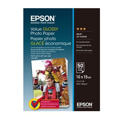 Epson Value - Glanzend - 100 x 150 mm - 183 g/m² - 50 vel(len) fotopapier - voor Epson L382, L386, L486; Expression Home HD XP-15000; Expression Premium XP-900 Epson Value - Glanzend - 100 x 150 mm - 183 g/m² - 50 vel(len) fotopapier - voor Epson L382, L386, L486; Expression Home HD XP-15000; Expression Premium XP-900