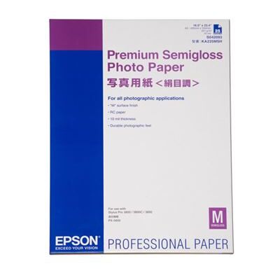 Epson Premium Semigloss Photo Paper - Semi-glans - A2 (420 x 594 mm) - 251 g/m² - 25 vel(len) fotopapier - voor SureColor P5000, SC-P7500, P900, P9500, T2100, T3100, T3400, T3405, T5100, T5400, T5405 Epson Premium Semigloss Photo Paper - Semi-glans - A2 (420 x 594 mm) - 251 g/m² - 25 vel(len) fotopapier - voor SureColor P5000, SC-P7500, P900, P9500, T2100, T3100, T3400, T3405, T5100, T5400, T5405