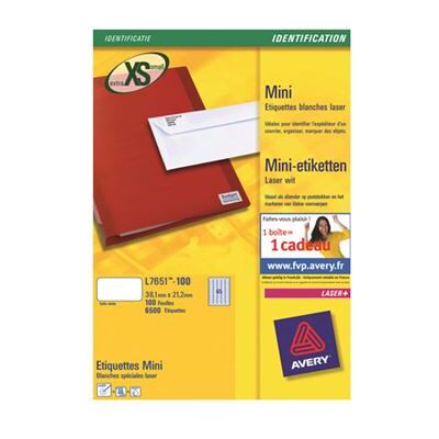 Avery Mini Laser Labels - Papier - permanente kleeflaag - wit - 22 x 12.7 mm 1200 etiket(ten) (25 vel(len) x 48 etiketten Avery Mini Laser Labels - Papier - permanente kleeflaag - wit - 22 x 12.7 mm 1200 etiket(ten) (25 vel(len) x 48 etiketten