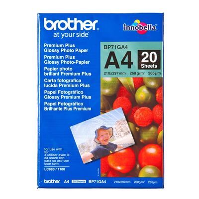 Brother Innobella Premium Plus BP71GA4 - Glanzend - A4 (210 x 297 mm) - 260 g/m² - 20 vel(len) fotopapier - voor Brother DCP-J1140, J1200, J1800, J4140, J926, J981, MFC-J2340, J3540, J3940, J5340, J739 Brother Innobella Premium Plus BP71GA4 - Glanzend - A4 (210 x 297 mm) - 260 g/m² - 20 vel(len) fotopapier - voor Brother DCP-J1140, J1200, J1800, J4140, J926, J981, MFC-J2340, J3540, J3940, J5340, J739