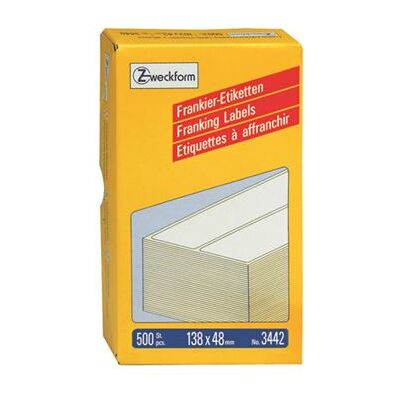 Avery Dennison Avery Franking Labels - Permanente kleeflaag - wit - 138 x 48 mm 500 etiket(ten) (250 vel(len) x 2 permanent klevende frankeeretiketten Avery Dennison Avery Franking Labels - Permanente kleeflaag - wit - 138 x 48 mm 500 etiket(ten) (250 vel(len) x 2 permanent klevende frankeeretiketten
