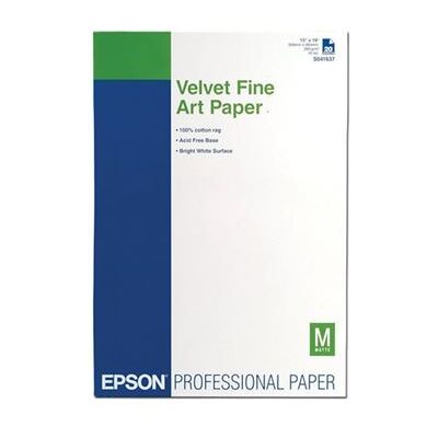 Epson Fine Art Velvet - Fluweel - A3 plus (329 x 423 mm) 20 vel(len) papier - voor SureColor P5000, P800, SC-P10000, P20000, P5000, P700, P7500, P900, P9500 Epson Fine Art Velvet - Fluweel - A3 plus (329 x 423 mm) 20 vel(len) papier - voor SureColor P5000, P800, SC-P10000, P20000, P5000, P700, P7500, P900, P9500