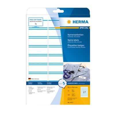 HERMA Special Name labels - Acetaatzijde - verwijderbare zelf-klevende laag - witte/blauwe strepen - 63.5 x 29.6 mm 540 etiket(ten) (20 vel(len) x 27 etiketten HERMA Special Name labels - Acetaatzijde - verwijderbare zelf-klevende laag - witte/blauwe strepen - 63.5 x 29.6 mm 540 etiket(ten) (20 vel(len) x 27 etiketten