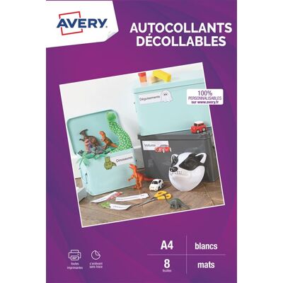 Avery Autocollants - Papier - verwijderbare kleeflaag - wit - A4 (210 x 297 mm) 8 stuks (8 vel(len) x 1 etiketten Avery Autocollants - Papier - verwijderbare kleeflaag - wit - A4 (210 x 297 mm) 8 stuks (8 vel(len) x 1 etiketten