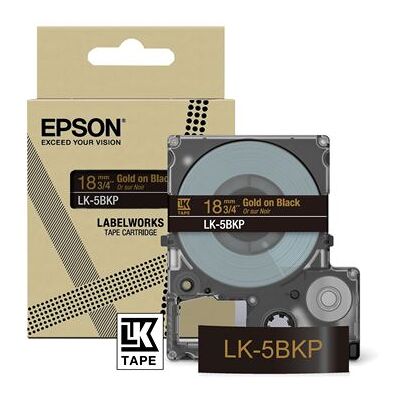 Inktpatroon Epson LK-5BKP voor LabelWorks LW-C410 en LW-C610 Goud op zwart metallic Inktpatroon Epson LK-5BKP voor LabelWorks LW-C410 en LW-C610 Goud op zwart metallic