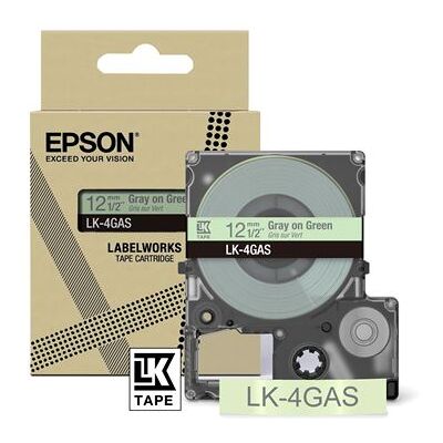 Inktpatroon Epson LK-4GAS voor LabelWorks LW-C410 en LW-C610 Grijs op groen Inktpatroon Epson LK-4GAS voor LabelWorks LW-C410 en LW-C610 Grijs op groen