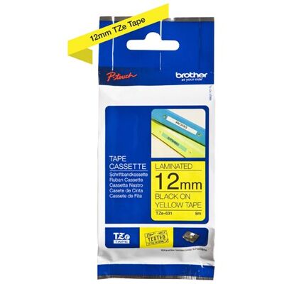Brother TZe-631 - Standaard zelfklevend - zwart op geel - Rol (1,2 cm x 8 m) 1 cassette(s) gelamineerde tape - voor Brother PT-D210, D600, H110; P-Touch PT-1005, D410, D450, D460, D610, E550, H110, P900 Brother TZe-631 - Standaard zelfklevend - zwart op geel - Rol (1,2 cm x 8 m) 1 cassette(s) gelamineerde tape - voor Brother PT-D210, D600, H110; P-Touch PT-1005, D410, D450, D460, D610, E550, H110, P900