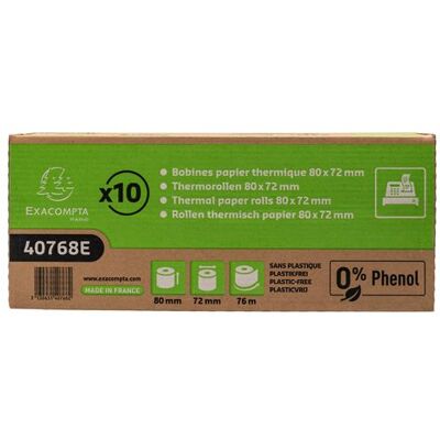 Doos met 10 rollen thermisch papier Exacompta 80 x 72 mm Wit Doos met 10 rollen thermisch papier Exacompta 80 x 72 mm Wit