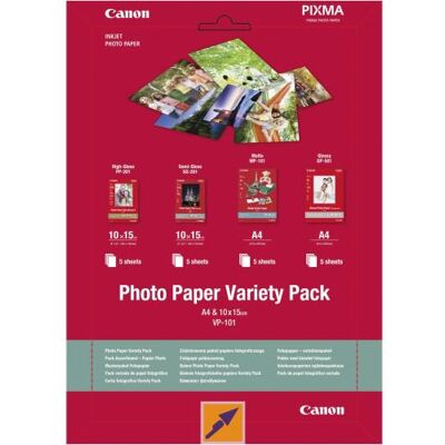 Canon Variety Pack VP-101 - 20 vel(len) pakket fotopapier - voor PIXMA MG2550, MG3550, MG3650, MG5750, MG5751, MG6450, MG6850, MG7150, MG7750, MG7751 Canon Variety Pack VP-101 - 20 vel(len) pakket fotopapier - voor PIXMA MG2550, MG3550, MG3650, MG5750, MG5751, MG6450, MG6850, MG7150, MG7750, MG7751