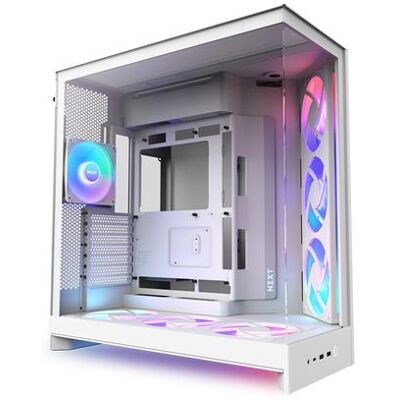 NZXT PC-behuizing H9 FLOW RGB+ 2025 Mid-tower Wit met zijpaneel en voorpaneel van gehard glas NZXT PC-behuizing H9 FLOW RGB+ 2025 Mid-tower Wit met zijpaneel en voorpaneel van gehard glas
