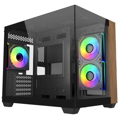 Cooler Master Gaming-pc-behuizing Elite 481 Wood Mid-tower Zwart met zijpaneel van gehard glas Cooler Master Gaming-pc-behuizing Elite 481 Wood Mid-tower Zwart met zijpaneel van gehard glas