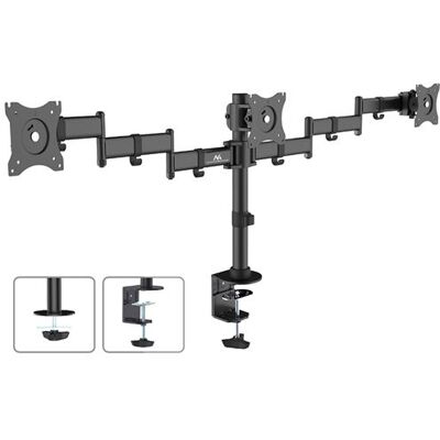 Maclean MC-691 - Bevestigingskit - instelbare arm - voor 3 LCD-schermen - plastic, aluminium, staal - zwart - schermgrootte: 13"-27" - te monteren op bureau Maclean MC-691 - Bevestigingskit - instelbare arm - voor 3 LCD-schermen - plastic, aluminium, staal - zwart - schermgrootte: 13"-27" - te monteren op bureau