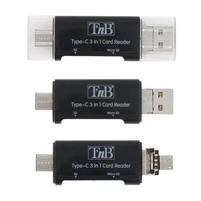 T'nB - Kaartlezer - 3 in 1 (SD, microSD) - micro USB 2.0 / USB 2.0 / USB-C T'nB - Kaartlezer - 3 in 1 (SD, microSD) - micro USB 2.0 / USB 2.0 / USB-C