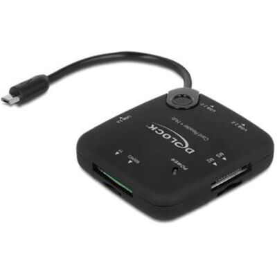 Delock Micro USB OTG Card Reader + 3 port USB Hub - Kaartlezer (MS, MS PRO, MMC, SD, MS Duo, MS PRO Duo, RS-MMC, TransFlash, microSD, MMCmicro, SDHC, MS Micro, microSDHC, SDXC, microSDXC, MS PRO-HG) - USB Delock Micro USB OTG Card Reader + 3 port USB Hub - Kaartlezer (MS, MS PRO, MMC, SD, MS Duo, MS PRO Duo, RS-MMC, TransFlash, microSD, MMCmicro, SDHC, MS Micro, microSDHC, SDXC, microSDXC, MS PRO-HG) - USB