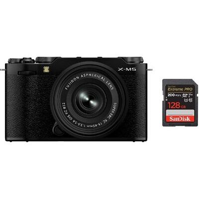 FUJIFILM X-M5 Kit XC 15-45mm f3.5-5.6 (Zwart) + SanDisk 128GB Extreme PRO UHS-I SDXC-geheugenkaart FUJIFILM X-M5 Kit XC 15-45mm f3.5-5.6 (Zwart) + SanDisk 128GB Extreme PRO UHS-I SDXC-geheugenkaart