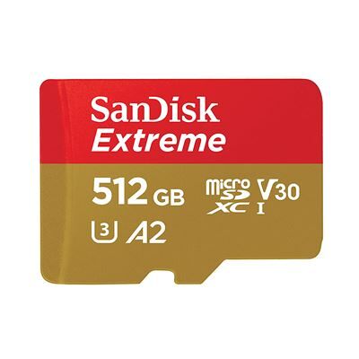 SanDisk Extreme - Flashgeheugenkaart (microSDXC-naar-SD-adapter inbegrepen) - 512 GB - A2 / Video Class V30 / UHS-I U3 / Class10 - microSDXC UHS-I SanDisk Extreme - Flashgeheugenkaart (microSDXC-naar-SD-adapter inbegrepen) - 512 GB - A2 / Video Class V30 / UHS-I U3 / Class10 - microSDXC UHS-I
