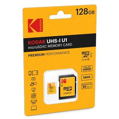 Kodak Flashgeheugenkaart 128 GB met microSDXC-naar-SD-adapter UHS Class 1 / Class10 Kodak Flashgeheugenkaart 128 GB met microSDXC-naar-SD-adapter UHS Class 1 / Class10