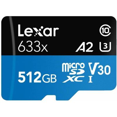 Geheugen Lexar High Performance 633x 512 GB microSDXC klasse 10 UHS-I U3 A2 SDXC MicroSD-kaarten Geheugen Lexar High Performance 633x 512 GB microSDXC klasse 10 UHS-I U3 A2 SDXC MicroSD-kaarten
