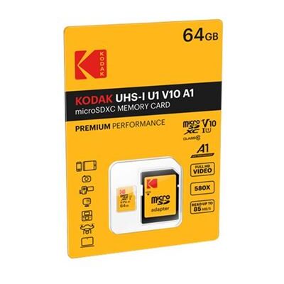 Kodak - Flashgeheugenkaart (microSDXC-naar-SD-adapter inbegrepen) - 64 GB - UHS Class 1 / Class10 - 580x - microSDXC UHS-I Kodak - Flashgeheugenkaart (microSDXC-naar-SD-adapter inbegrepen) - 64 GB - UHS Class 1 / Class10 - 580x - microSDXC UHS-I