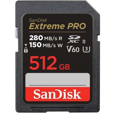 SanDisk Extreme PRO - Flashgeheugenkaart - 512 GB - Video Class V60 / UHS-II U3 / Class10 - SDXC UHS-II SanDisk Extreme PRO - Flashgeheugenkaart - 512 GB - Video Class V60 / UHS-II U3 / Class10 - SDXC UHS-II