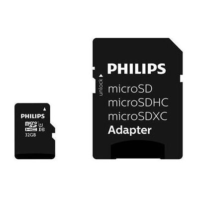 Philips Micro SDHC geheugenkaart UHS-I 32 GB Klasse 10 met micro SD-adapter Zwart Philips Micro SDHC geheugenkaart UHS-I 32 GB Klasse 10 met micro SD-adapter Zwart