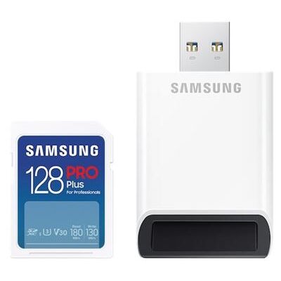 Samsung PRO Plus MB-SD128SB - Flashgeheugenkaart - 128 GB - Video Class V30 / UHS-I U3 / Class10 - SDXC UHS-I - wit Samsung PRO Plus MB-SD128SB - Flashgeheugenkaart - 128 GB - Video Class V30 / UHS-I U3 / Class10 - SDXC UHS-I - wit