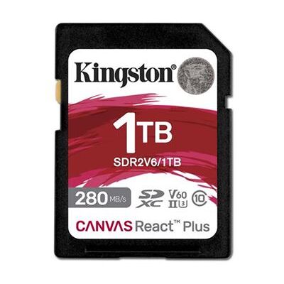 Kingston Canvas React Plus - Flashgeheugenkaart - 1 TB - Video Class V60 / UHS-II U3 / Class10 - SDXC UHS-II Kingston Canvas React Plus - Flashgeheugenkaart - 1 TB - Video Class V60 / UHS-II U3 / Class10 - SDXC UHS-II
