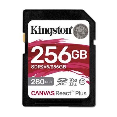 Kingston Canvas React Plus - Flashgeheugenkaart - 256 GB - Video Class V60 / UHS-II U3 / Class10 - SDXC UHS-II Kingston Canvas React Plus - Flashgeheugenkaart - 256 GB - Video Class V60 / UHS-II U3 / Class10 - SDXC UHS-II