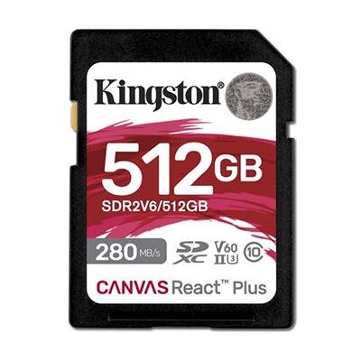 Kingston Canvas React Plus - Flashgeheugenkaart - 512 GB - Video Class V60 / UHS-II U3 / Class10 - SDXC UHS-II Kingston Canvas React Plus - Flashgeheugenkaart - 512 GB - Video Class V60 / UHS-II U3 / Class10 - SDXC UHS-II