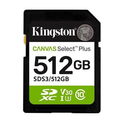 Kingston Canvas Select Plus - Flashgeheugenkaart - 512 GB - Video Class V30 / UHS-I U3 / Class10 - SDXC UHS-I Kingston Canvas Select Plus - Flashgeheugenkaart - 512 GB - Video Class V30 / UHS-I U3 / Class10 - SDXC UHS-I