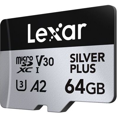 Lexar Micro SDXC Geheugenkaart Plus 64 GB Zwart en zilver Lexar Micro SDXC Geheugenkaart Plus 64 GB Zwart en zilver