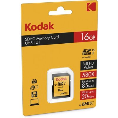 Kodak - Flashgeheugenkaart - 16 GB - UHS-I U1 / Class10 - 580x - SDHC UHS-I Kodak - Flashgeheugenkaart - 16 GB - UHS-I U1 / Class10 - 580x - SDHC UHS-I