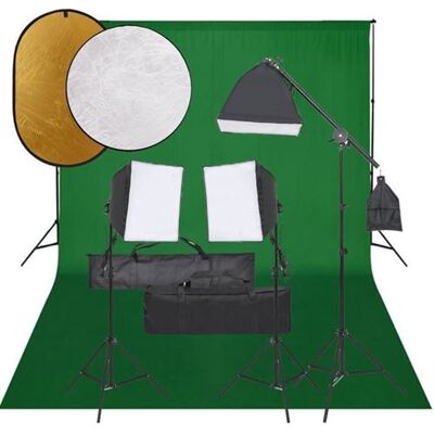 vidaXL Kit de Studio Photo avec Éclairage Toile de Fond et Réflecteur Lumière de Photographie Système de Fond Kit de Support de Fond vidaXL Kit de Studio Photo avec Éclairage Toile de Fond et Réflecteur Lumière de Photographie Système de Fond Kit de Support de Fond