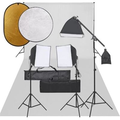 vidaXL Kit de Studio Photo avec Éclairage Toile de Fond et Réflecteur Lumière de Photographie Système de Fond Kit de Support de Fond vidaXL Kit de Studio Photo avec Éclairage Toile de Fond et Réflecteur Lumière de Photographie Système de Fond Kit de Support de Fond