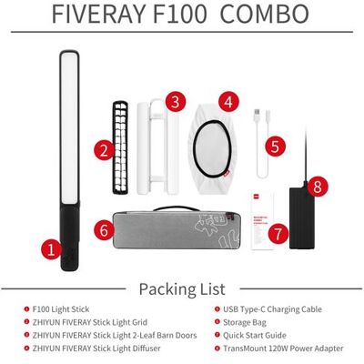Zhiyun LED-zaklamp FiveRay F100 Combo Zwart Zhiyun LED-zaklamp FiveRay F100 Combo Zwart