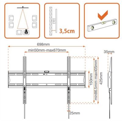 Metronic - Bevestigingskit - voor LCD-scherm - zwart - schermgrootte: 55"-70" - bevestigingsinterface: 600 x 400 mm - te bevestigen aan de muur Metronic - Bevestigingskit - voor LCD-scherm - zwart - schermgrootte: 55"-70" - bevestigingsinterface: 600 x 400 mm - te bevestigen aan de muur