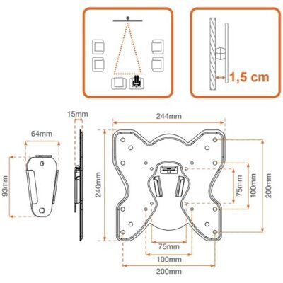 Metronic - Haakje - voor LCD-scherm - schermgrootte: 28"-42" - bevestigingsinterface: 200 x 200 mm - te bevestigen aan de muur Metronic - Haakje - voor LCD-scherm - schermgrootte: 28"-42" - bevestigingsinterface: 200 x 200 mm - te bevestigen aan de muur