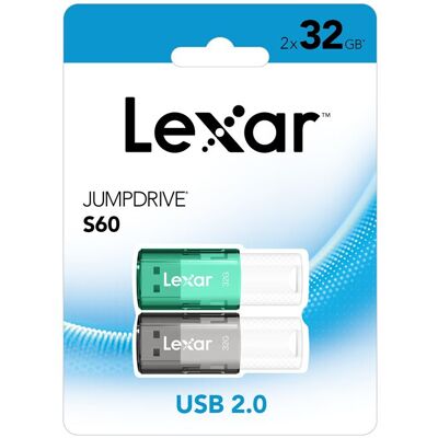 Set van 2 Lexar JumpDrive S60 32 GB USB-sticks zwart en groen Set van 2 Lexar JumpDrive S60 32 GB USB-sticks zwart en groen